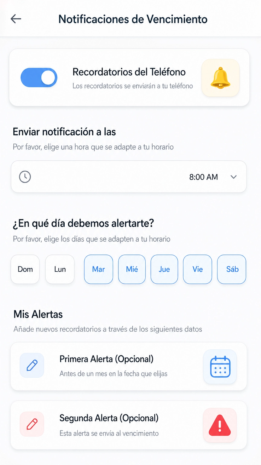 Pantalla de alertas inteligentes de SimSim